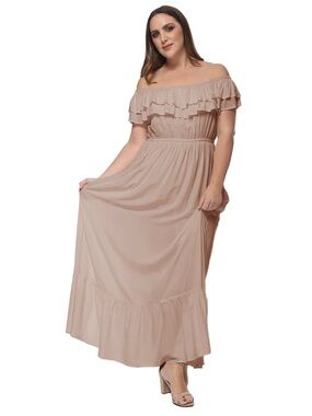 Anna-Kaci Off Shoulder Double Ruffle Elastic Waist Maxi Flared Dress medium